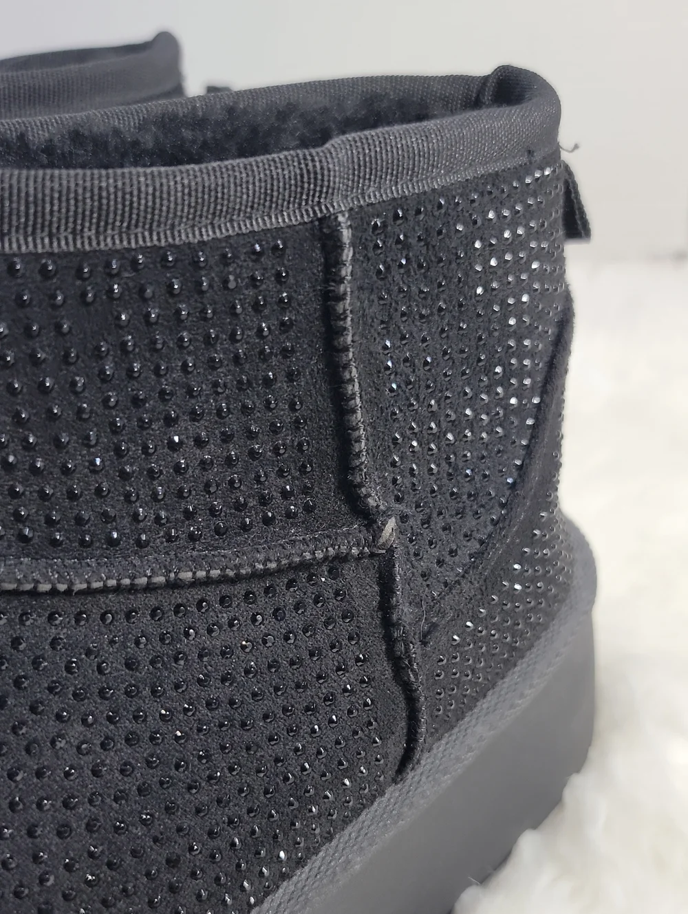 Black Rhinestone Sparlkle Bootie Boot Faux Fur InsideSize 38/ 7.5